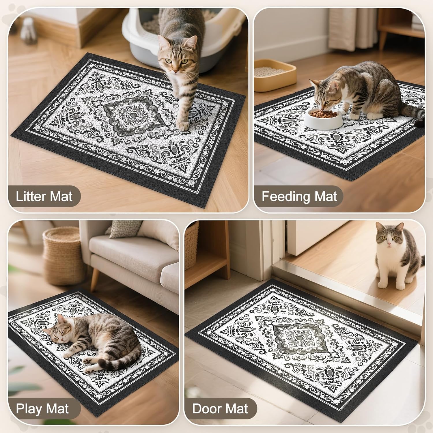 Unicorn Catcher Cat Litter Mat 40" x 30" Non-Slip Litter Box Mat Washable Litter Catcher Mat for Litter Box Indoor Food Mat Supplies Essentials, Black