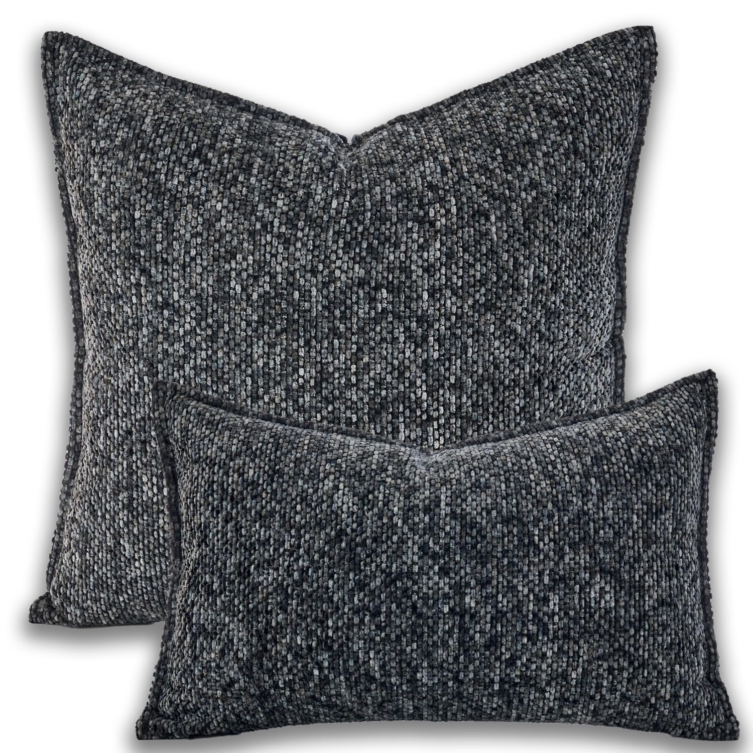 Yonous Premium Series Classic Tweed Cushion Covers, Luxurious Chenille Front & Dutch Velvet Back Throw Pillow for Home Décor, Covers Only, Grayish White, 12x20 Inch / 30 x 50 cm
