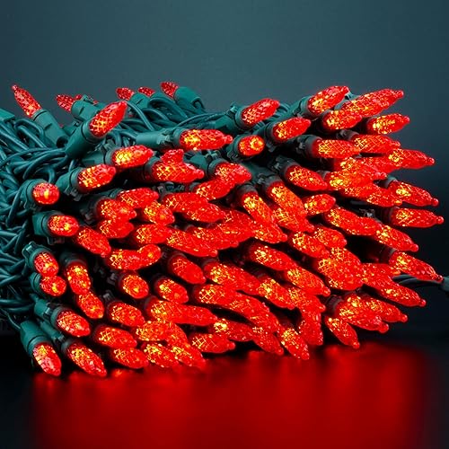 Miniatura 4 de YULETIME Luces LED de Navidad facetadas rojas, 200 unidades, 50 pies, paquete de 2 hebras de 25 pies, 100 luces con certificación UL, grado