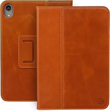 Casemade Real Leather Case Compatible with iPad mini 7 A17 Pro / 6th Gen 2021 - Full-Grain Leather Cover, Auto Sleep/Wake, Dual Stand Position Tan