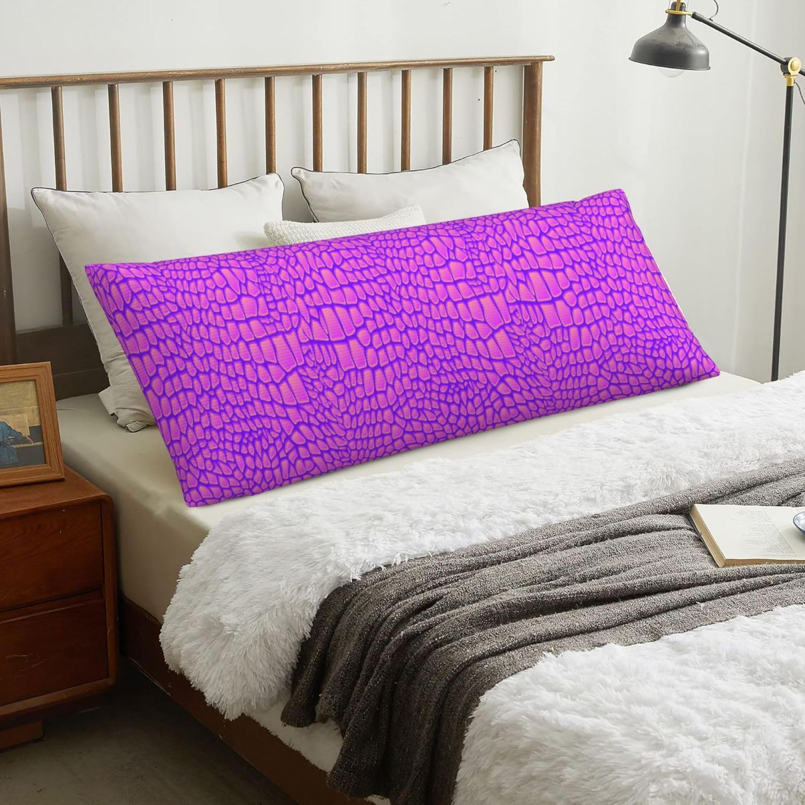 Pink Crocodile Alligator Skin, Body Pillow Cover with Zipper,Long Body Pillowcase 20 x 60 in