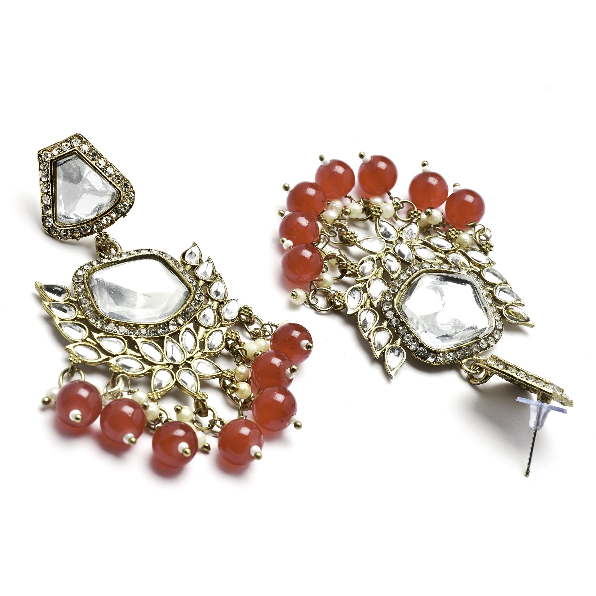 Gold-Plated Kundan & Pearls Mirror Drop Earrings