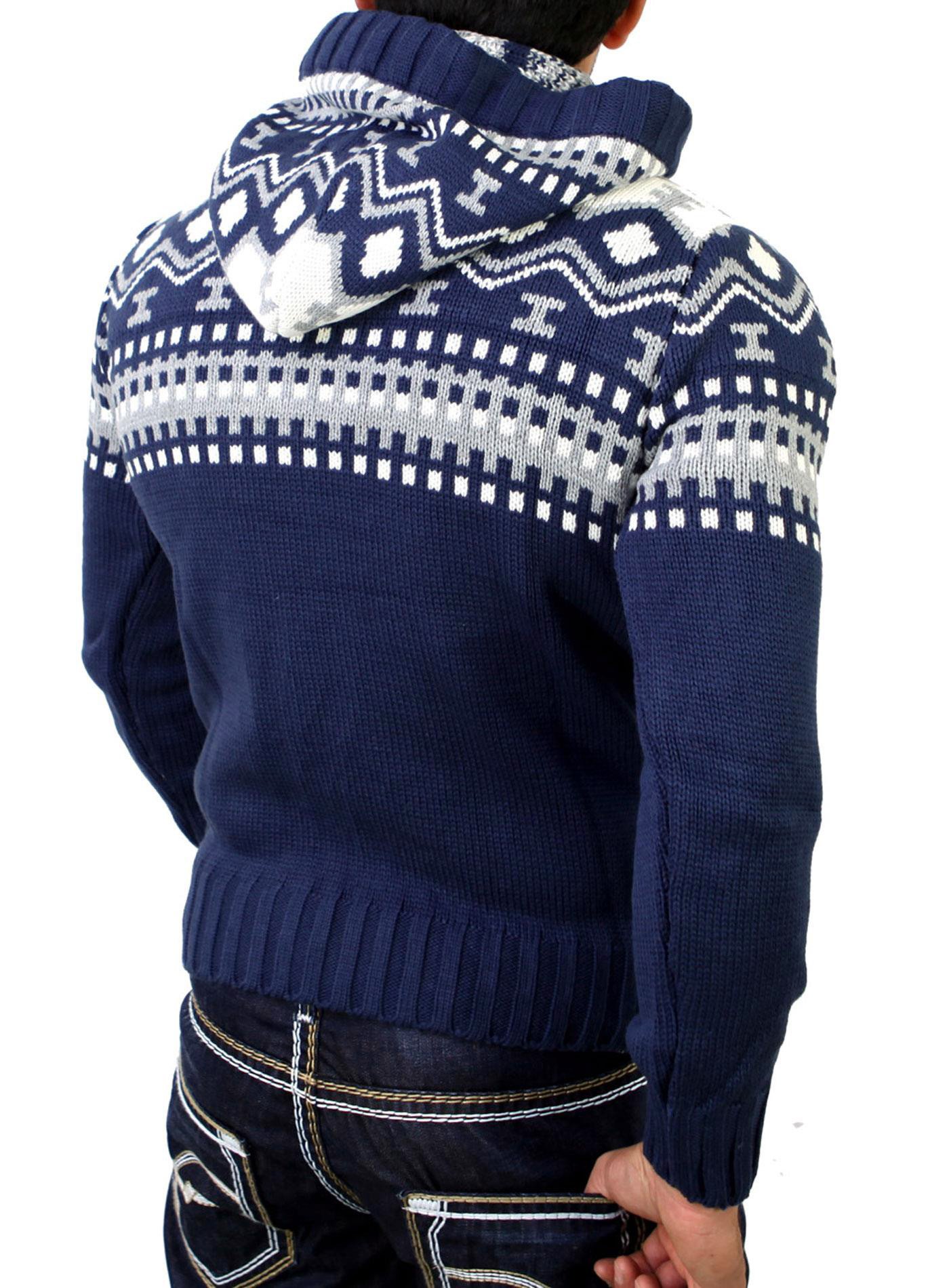 Reslad RS-3013 Norweski sweter męski, zimowy, z kapturem, sweter z dzianiny dla mężczyzn