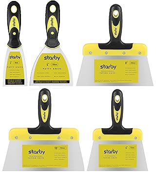 Starby 2 ? 4 ? 6 ? 8 ? 10 ? Stainless Steel Putty Knife Set |Putty Scraper, Tool for Drywall Finishing, Plaster Scraping, Decals, and Wallpaper (5 Pack)