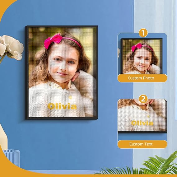UM UPMALL Custom 5D Diamond Art Painting Kit Full Drill - DIY Diamond Art with Photo and Text, Custom Your Own Picture - Personalized Gifts for Kids, Home Wall Decor 11.8x11.8in/30X30cm