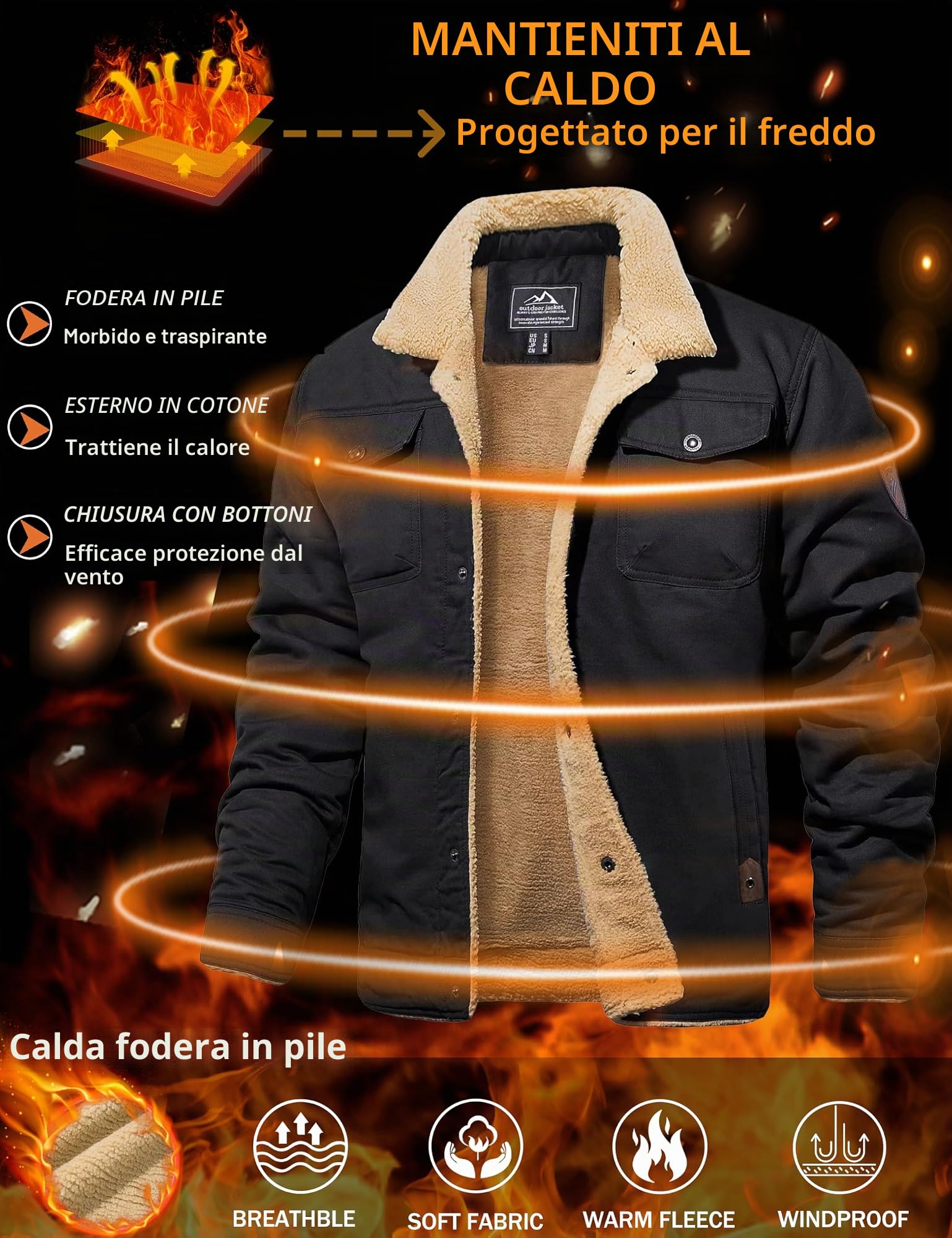 MAGCOMSEN Giacca Invernale da Uomo Giacca di Transizione Calda con Interno in Pile Giacca da Volo Antivento Giacca Bomber Cargo
