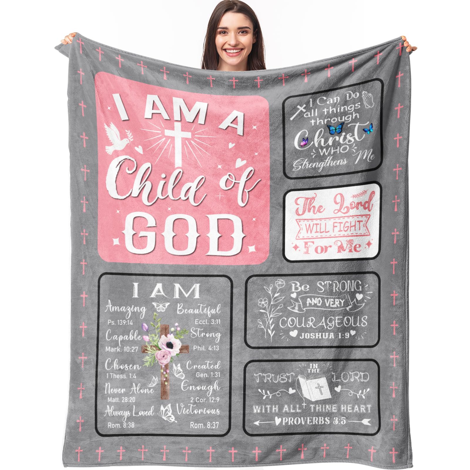 Mettdlly Women's Grey - Christian Christian Gifts For Blanket, I Am A Child Of God Blanket, Inspirational Religious Birthday Gifts, Baptism Confirmation Gifts For Girls, Bible Verse Prayer Faith Throw Blanket60 X50