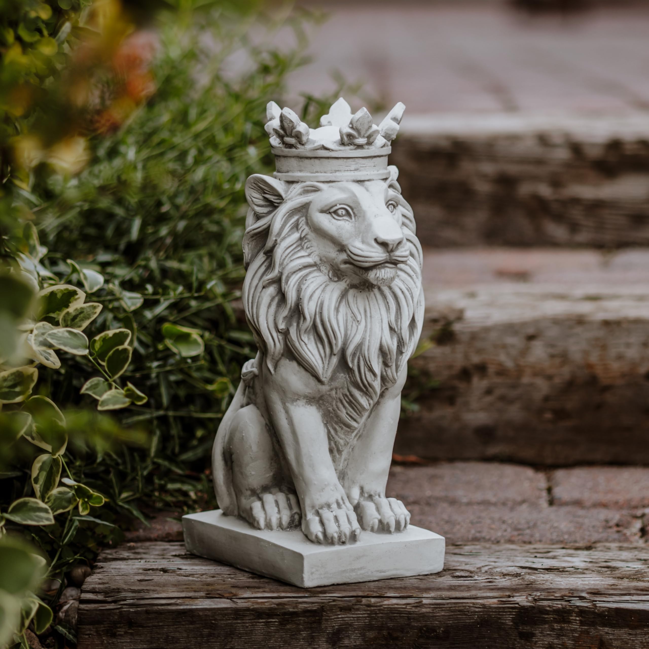 gartendekoparadies.de Figurine décorative de lion avec couronne, en pierre, 36 cm de hauteur, 9 kg, résistante au gel (gris)