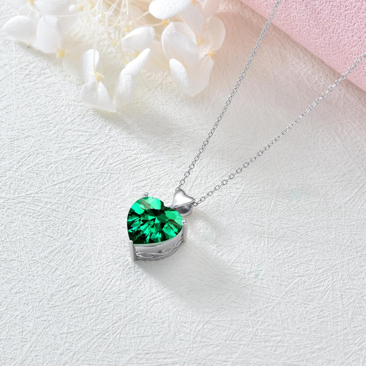 Birthstone Heart Necklace for Women, 18k Gold Plated Colored Gemstone Heart Pendant Forever Love Jewelry Gift for Her,Mom, Wife 18"-20"