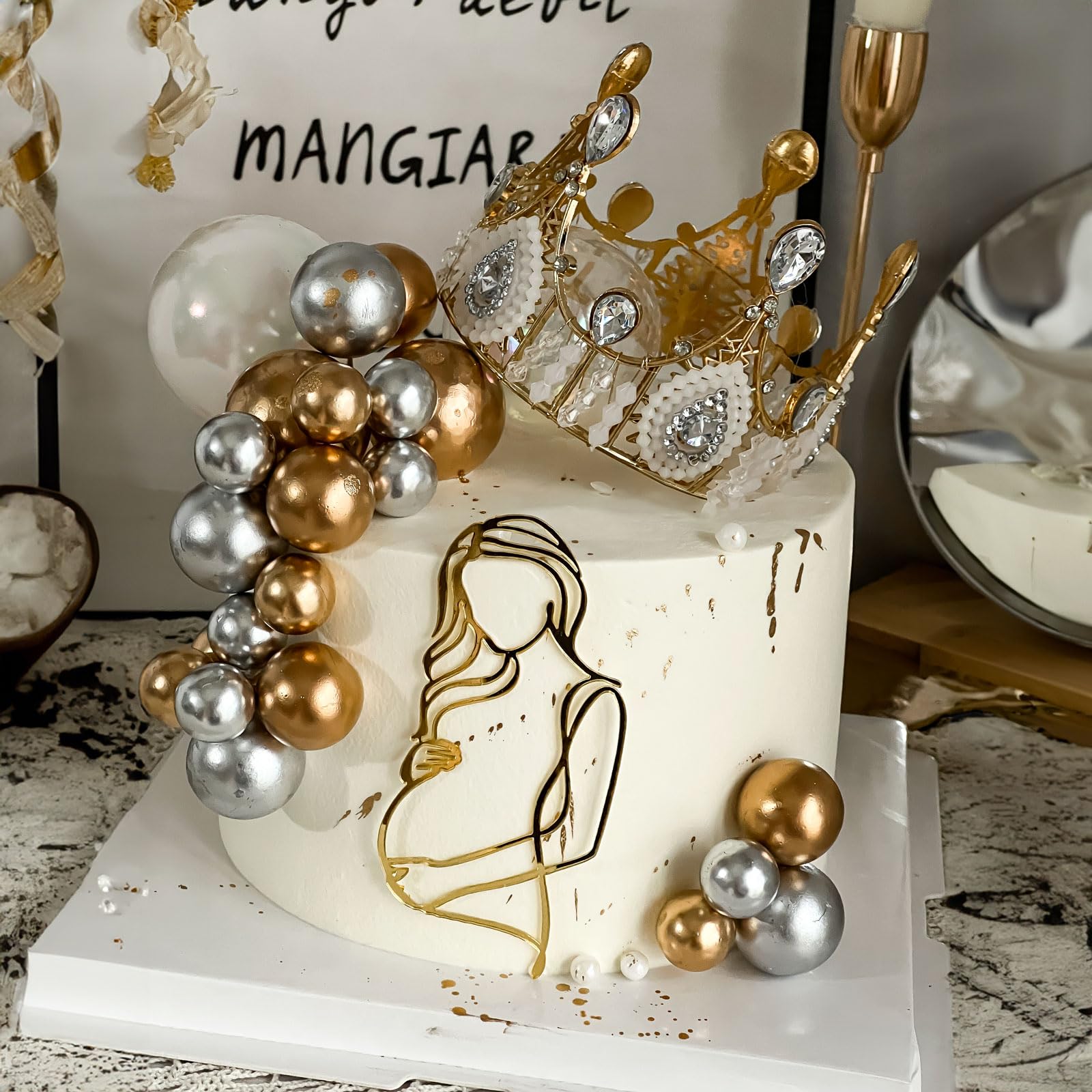 New Baby Cake Topper, Gold Acrylic Baby Shower Cake Decoration for Women Cake Decorations, 5.4 cm x 12 cm - Image 2