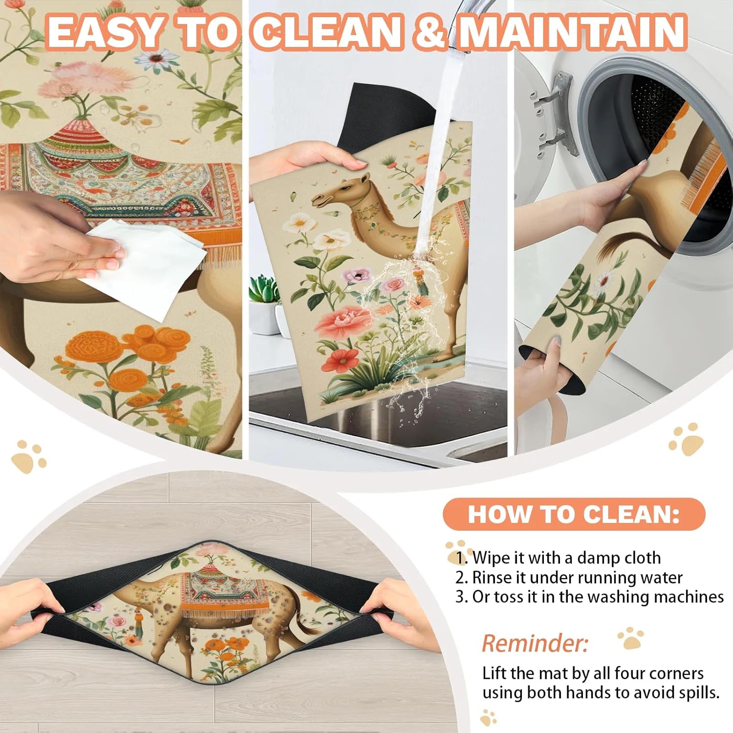 Hexteria Camel Dog Food Mat Absorbent Quick Dry Pet Feeding Mat for Food and Water Bowl Non Slip Placemat for Dogs Cat, Easy to Clean,24 x 32 in