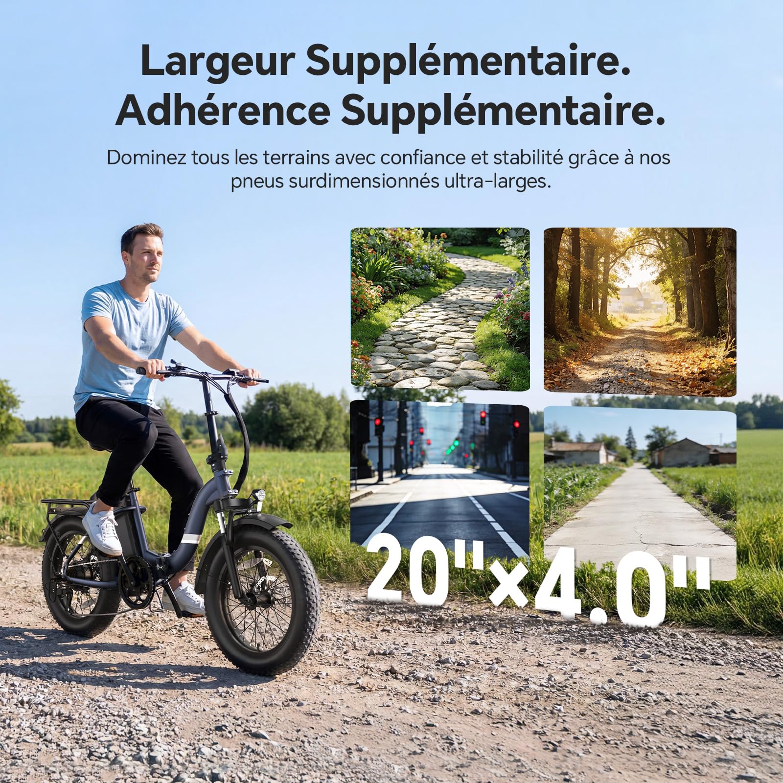 Touroll S2 2026 Vélo Électrique Pliable Tout-Terrain 20"×4.0" Fat Tire, 150KM Autonomie, Batterie 720Wh Amovible, Moteur 250W Vélo Électrique Gros Pneu 7 Vitesses, E-Bike Urbain pour Adulte