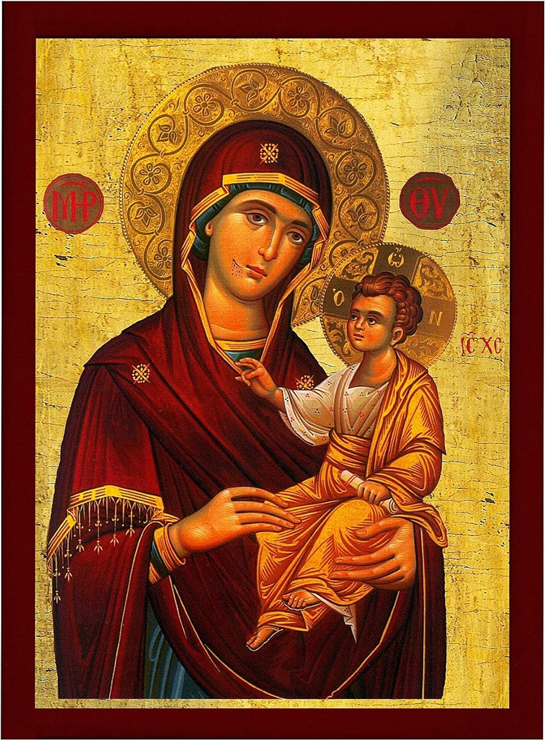 Virgin Mary icon Panagia Portaitissa, Greek Christian Orthodox Icon, Mother of God Byzantine Art, Theotokos Handmade Wall Hanging Wood Plaque 20x27cm