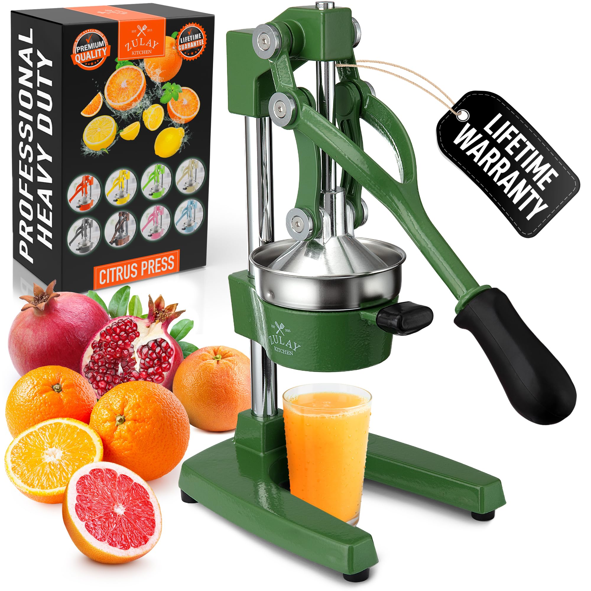 Zulay Kitchen Cast Iron Juicer - Manual Citrus Press and Lemon Squeezer - Premium Quality Heavy Duty Manual Juicer for Orange Juice and Lime Squeezer, Green