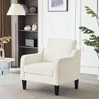 VINGLI Living Room Chairs White Accent Chair Soft Chenille Comfy Arm Cha...