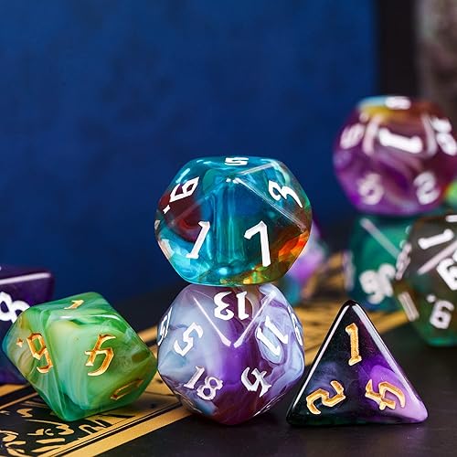 Miniatura 8 de Juego de 8 dados poliédricos, 56 dados DND con 2 bolsas de cuero grandes, juego de dados D&D para Calabozos y Dragones, RPG, juegos de mesa MTG