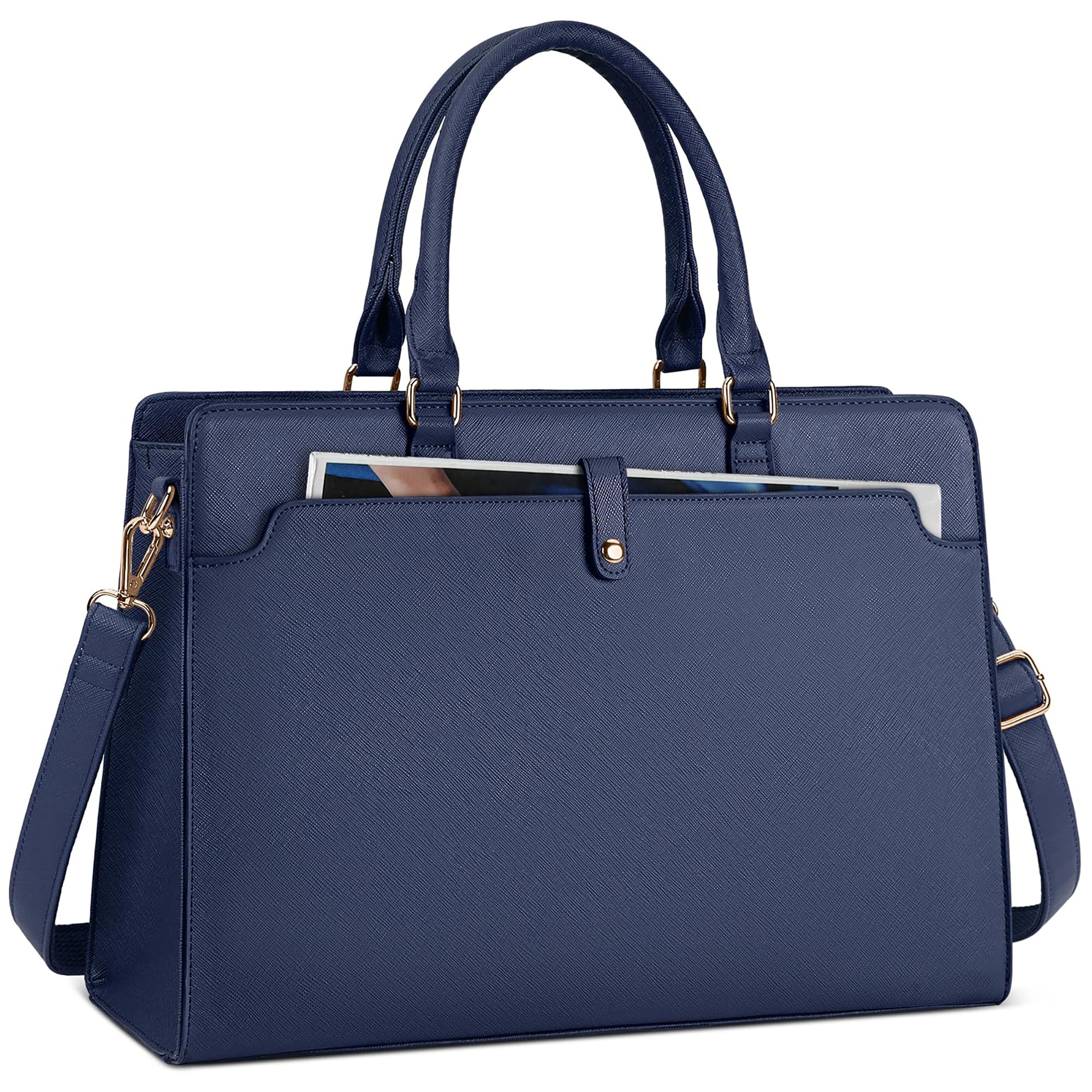 Borsa Tote Laptop Donna, Borsa Portatile 15,6 Pollici - Pelle PU Impermeabile Multifunzionale Trendy Texture per Ufficio Lavoro Affari Scuola Insegnanti Università Blu