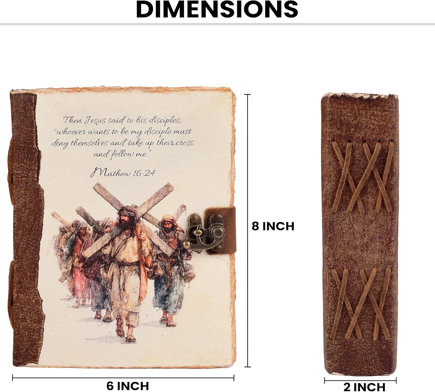 LEATHER VILLAGE Vintage Leather Journal with Mathew 16:24 Bible Verse Antique Christian Prayer Journal for Women & Men – 200 Pages Handmade Cotton Deckle Edge Watercolor Paper - Vintage - 8X6 inches