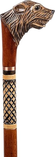 Carved Wolf's Head Wooden Cane - Handcrafted Walking Stick - Handmade Hiking Baston for Gift