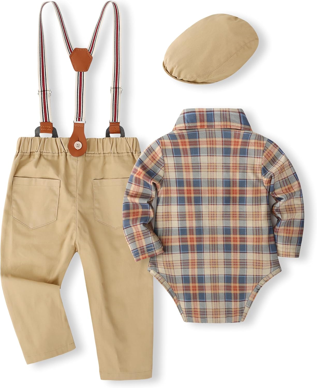 Kimocat Baby Boys Gentleman Outfits Suits Long Sleeve Shirt Suspenders Pants Bow Tie Clothes Set
