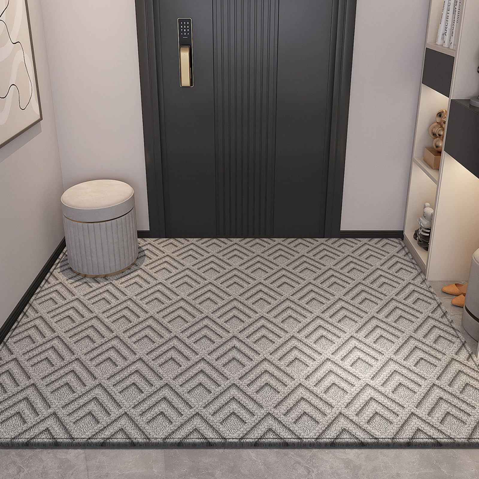 Felpudo Entrada Casa 90x150 Gris Cuadrícula De Diamantes Felpudo Exterior Antideslizante Lavable Felpudos para Pasillo Cocina Puerta Jardín Decoración Alfombrilla para Entrada