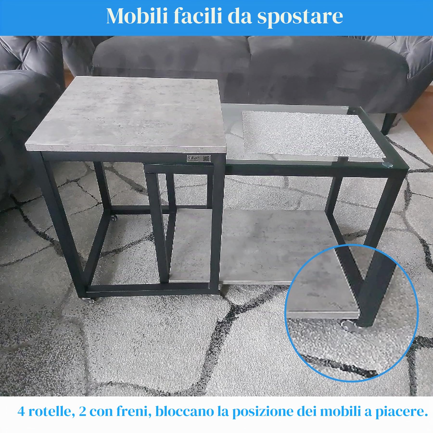CiciIng Ruote per mobili, 4 pezzi, 1 pollice, capacità di carico 40 kg, freni e rotazione a 360°, TPR e metallo