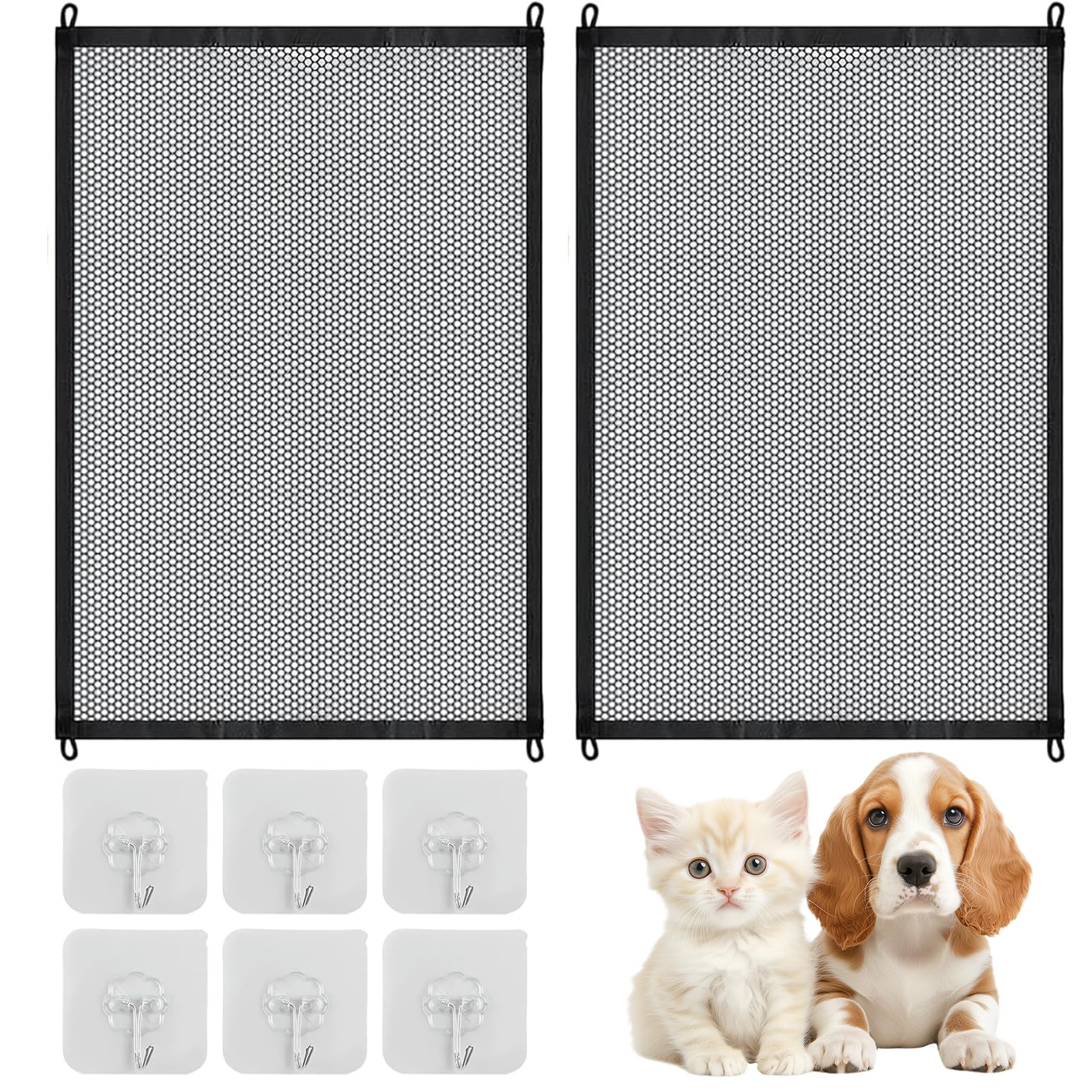 2 Pcs Retractable Stair Gate, Retractable Dog Gate, Gates for Dogs, Stair Gates for Toddlers, Stair Gates for Dogs, Dog Barrier for Home, Mesh Stair Gate, 110 x 72 cm with Twelve Hooks