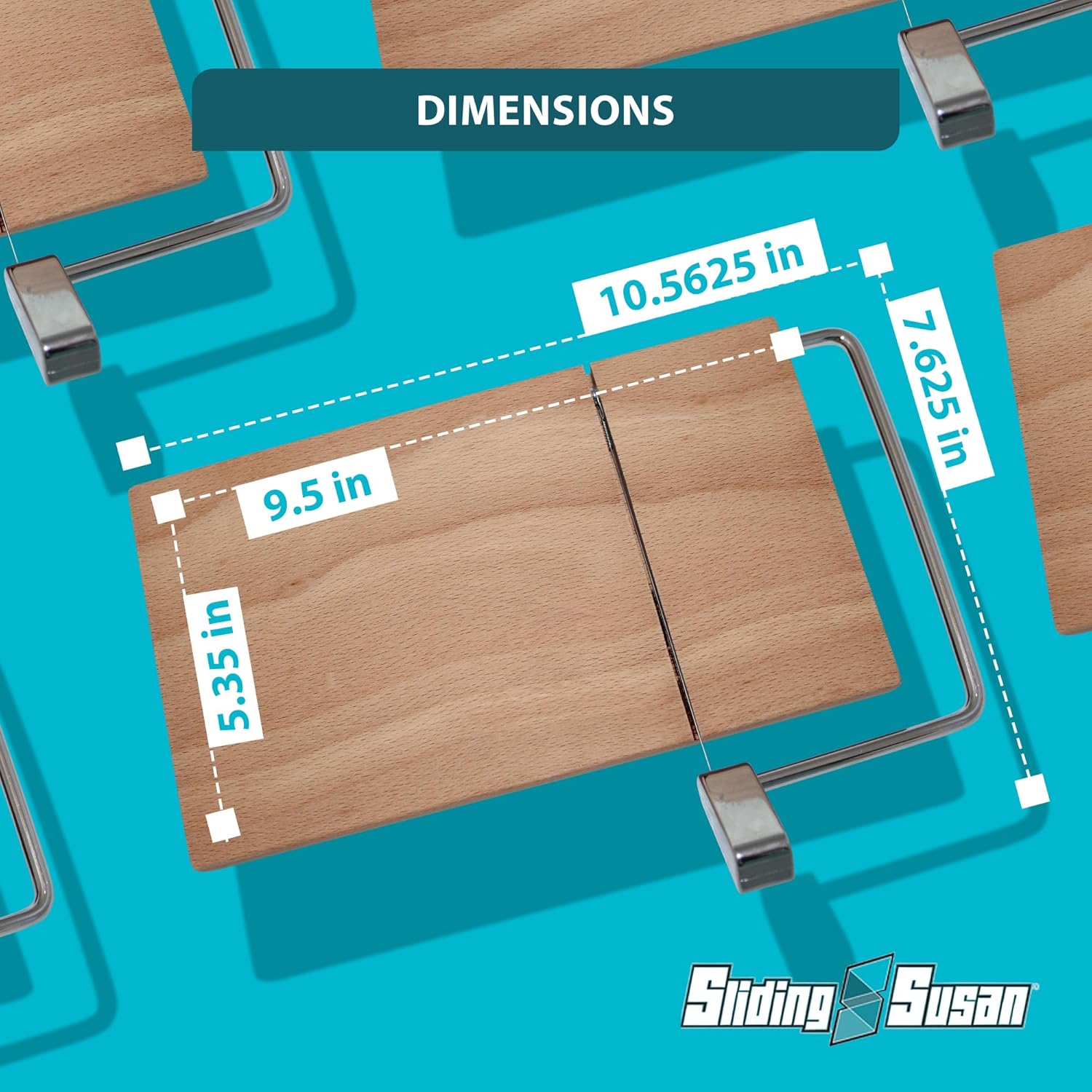 SlidingSusan Cheese Cutting Board - 11” Beech Wood with Silver Stainless Steel Slicer - Charcuterie Block for Hard & Soft Cheeses, Butter, Meat – Heavy Duty Handheld Kitchen Tool