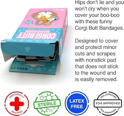 Miniatura 4 de GAMAGO Corgi - Juego de 18 vendajes autoadhesivos envueltos individualmente, estériles, sin látex y fáciles de quitar, regalo divertido y adición de