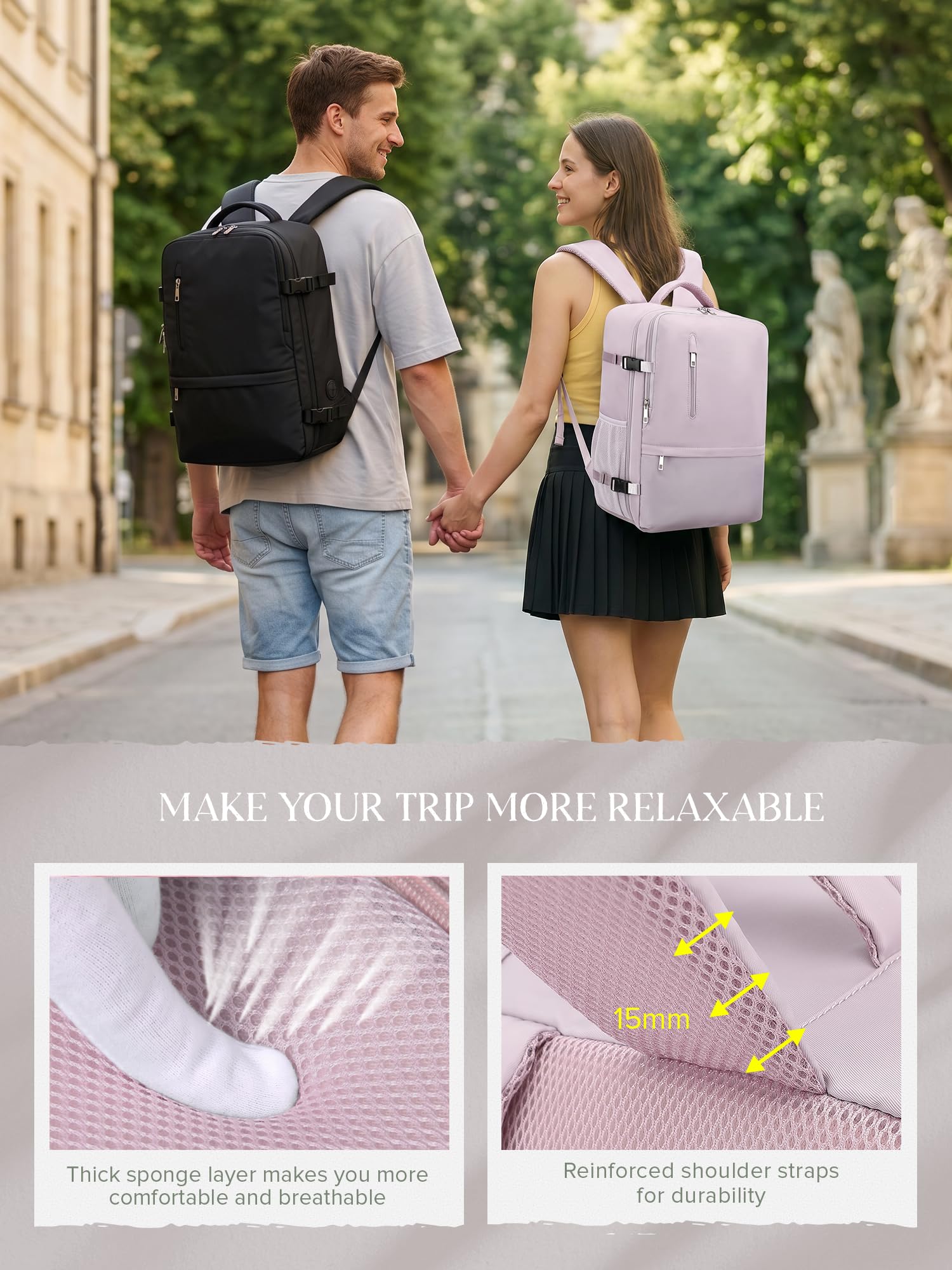Hayayu Bagaż kabinowy 40 x 20 x 25 do kabiny Ryanair, plecak podróżny do kabiny Wizzair, torba 40 x 30 x 20, torba kabinowa, samolot, torba sportowa, torba weekendowa, torba podróżna, krótkie