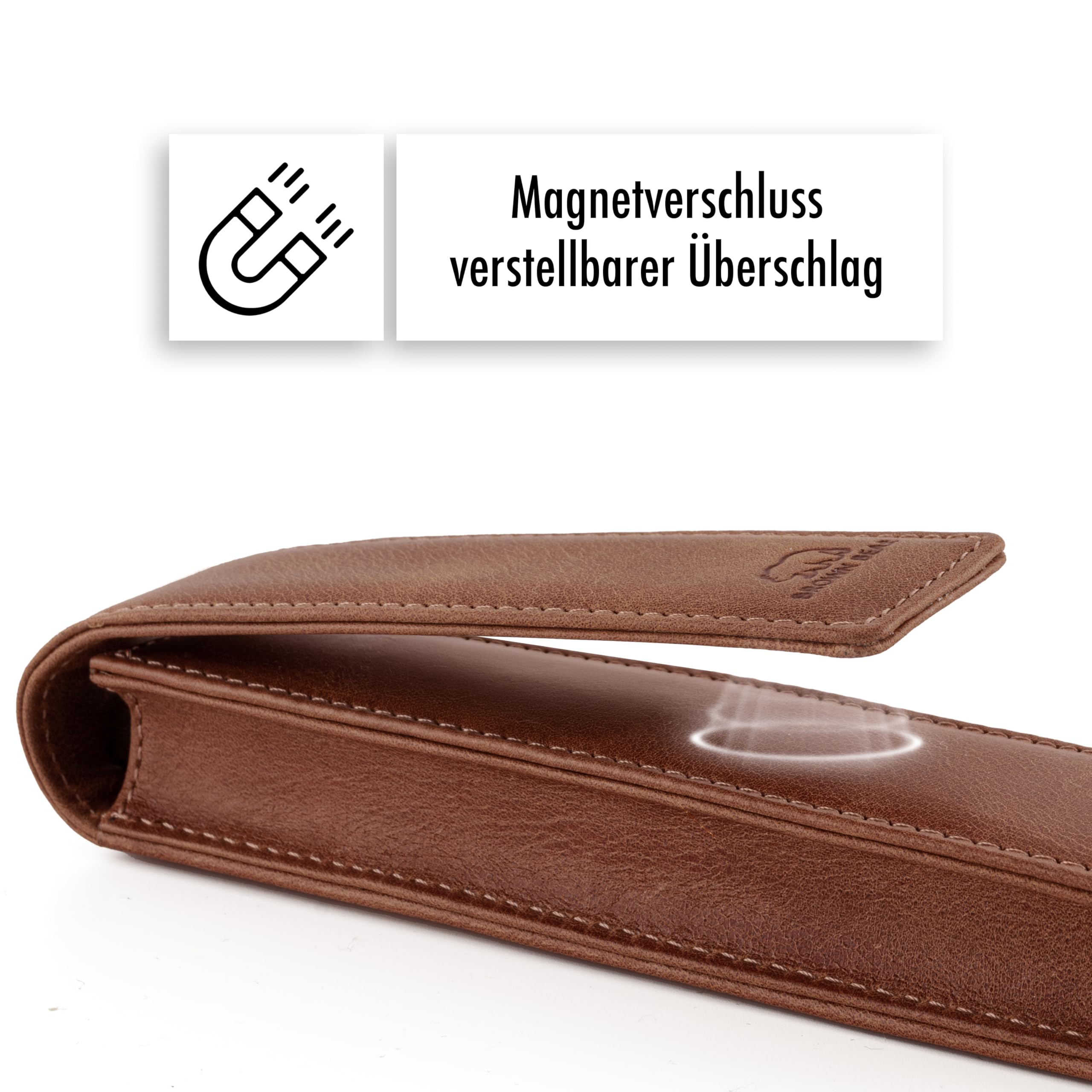 BROWN BEAR Astuccio in pelle per 1 penna, marrone vintage con chiusura magnetica, Lederetui für 1 Schreibgerät mit Magnetverschluss, Astuccio in pelle