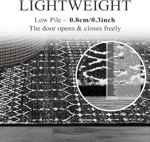Miniatura 3 de Lahome Alfombra marroquí color negro, lavable de 2 x 8 pies, antideslizante, para suelo de cocina, alfombra de perfil bajo para pasillos,