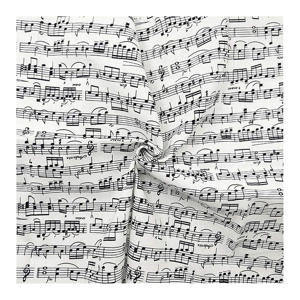 Bu 1pcs 110cm Largo Classic White Musica Tessuto di Cotone Nota Musicale Shirt Stampata del Tessuto di Cotone Cucito Fai da Te Patchwork Abbigliamento Tessuto (Color : 110cmx200cm)