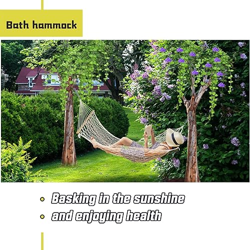 Miniatura 9 de LNWQSQR Hamaca portátil, hamaca de cuerda de algodón tradicional tejida a mano con barra separadora de madera dura y bolsa de transporte para