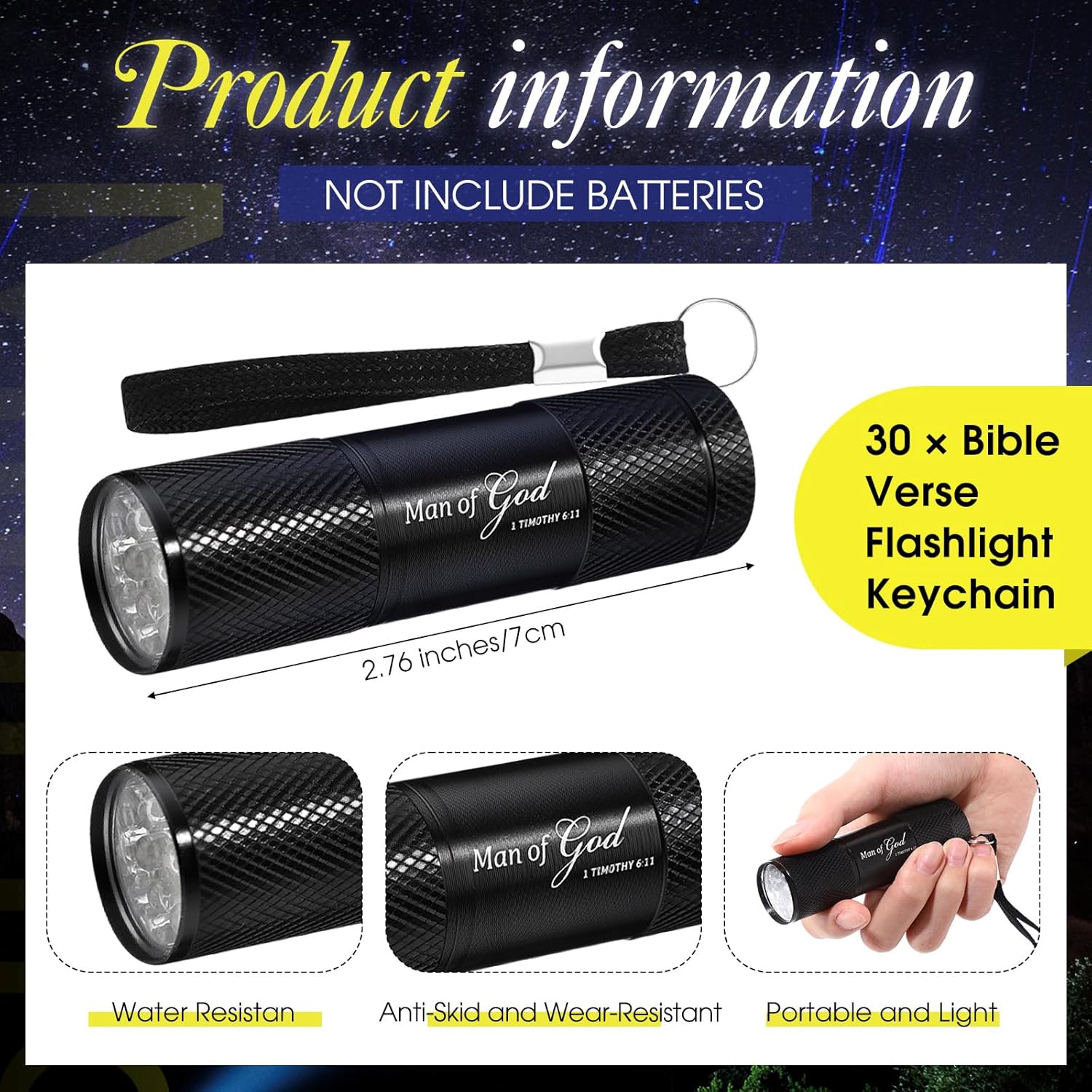 Coume 30 Sets Man of God Fathers Day Pocket Flashlight Gifts for Church Small Pocket Light Bible Verse Cards Motivational Quote Card and Organza Bags Thank You Gifts for Dad Husband Paster