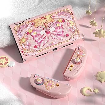 PlayVital Magic Wings Protective Case with Stand for Nintendo Switch 2 | Joycon Silicone Grips, PC Console Hard Shell, 2 Joystick Caps | Cute Animal Accessories Dockable Cover for Switch 2 - Pink