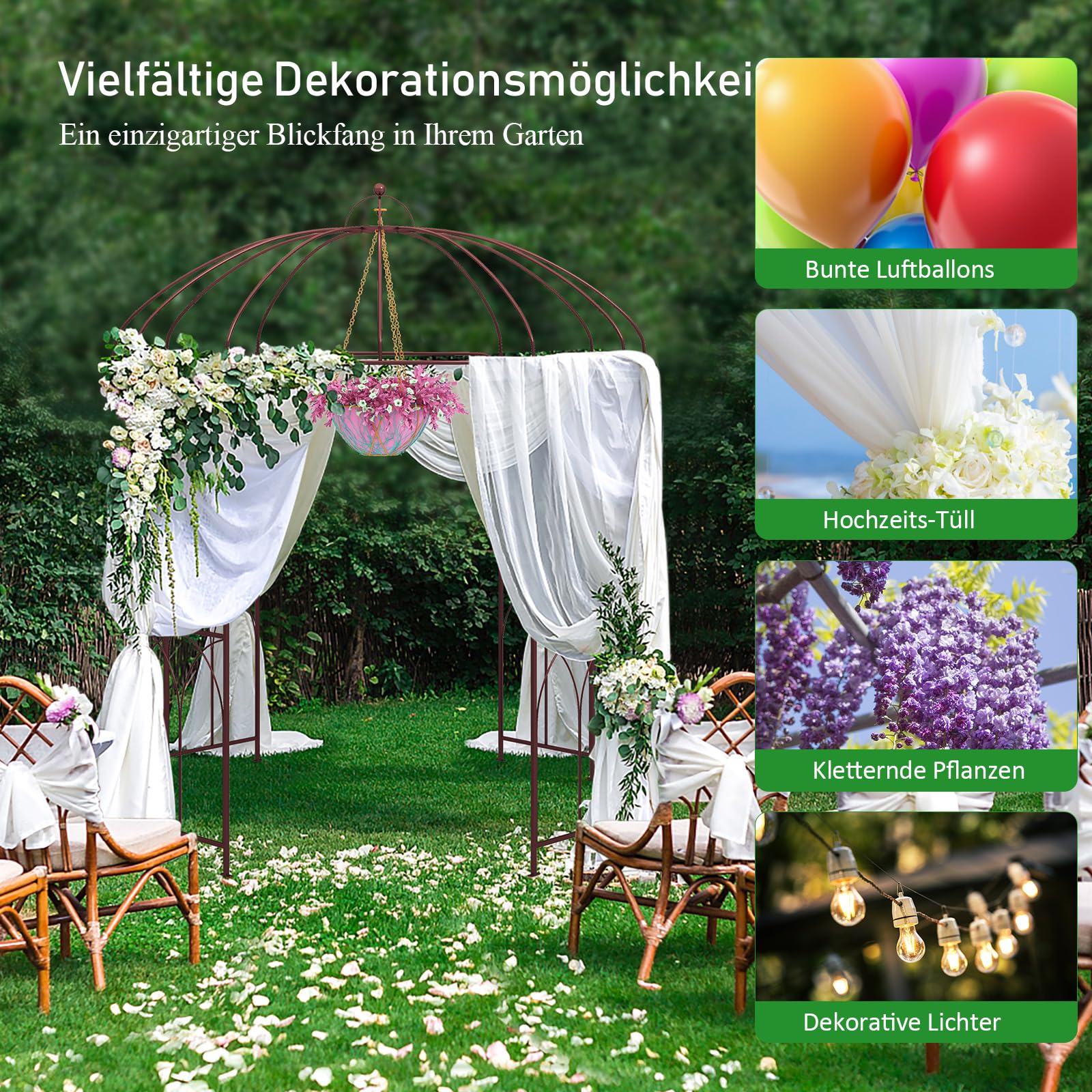 GOPLUS Rosenbogen aus Metall, Gartenbogen stabil mit Rankgitter für Kletterpflanzen & Hochzeit, 211x211x256cm Rosenpavillon Torbogen Rankbogen wetterfest für Garten & Hinterhof
