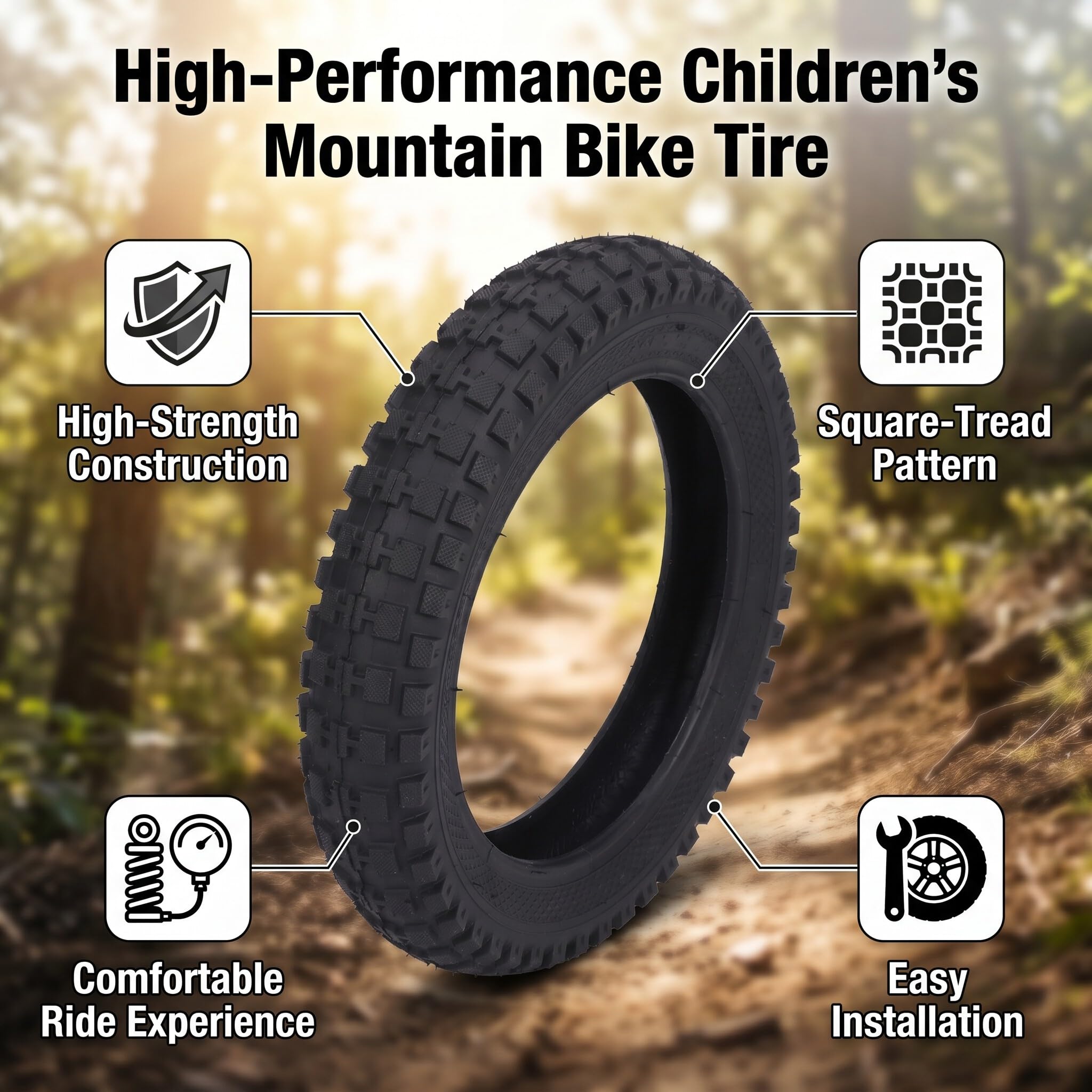 Pneumatico Esterno per Bici, 12/14/16/18/20X 2.4 Pneumatici per Biciclette per Bambini Pneumatico per Mountain Bike 280KPa Pneumatico Equilibrio Accessori per Il Ciclismo