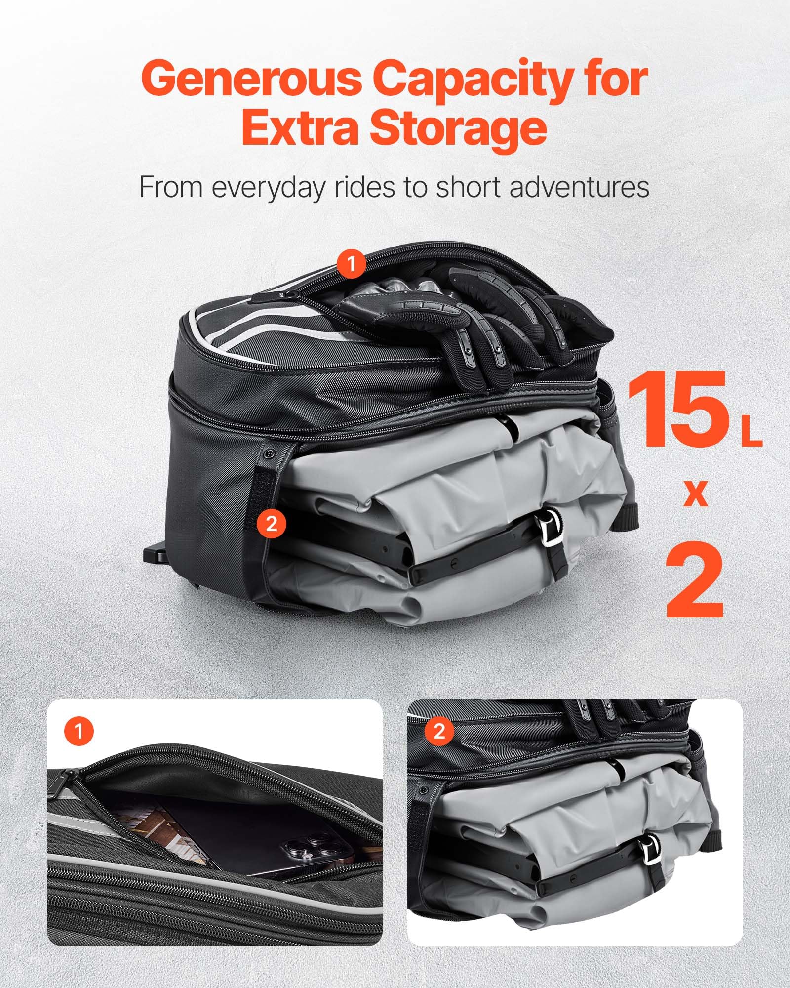 VEVOR Motorrad-Satteltasche, 15 L x 2 große Kapazität, Seitensatteltasche mit wasserfester Regenhülle & Gurten, kompatibel mit den meisten Motorrädern, Gepäckaufbewahrungstasche Motorradgepäck