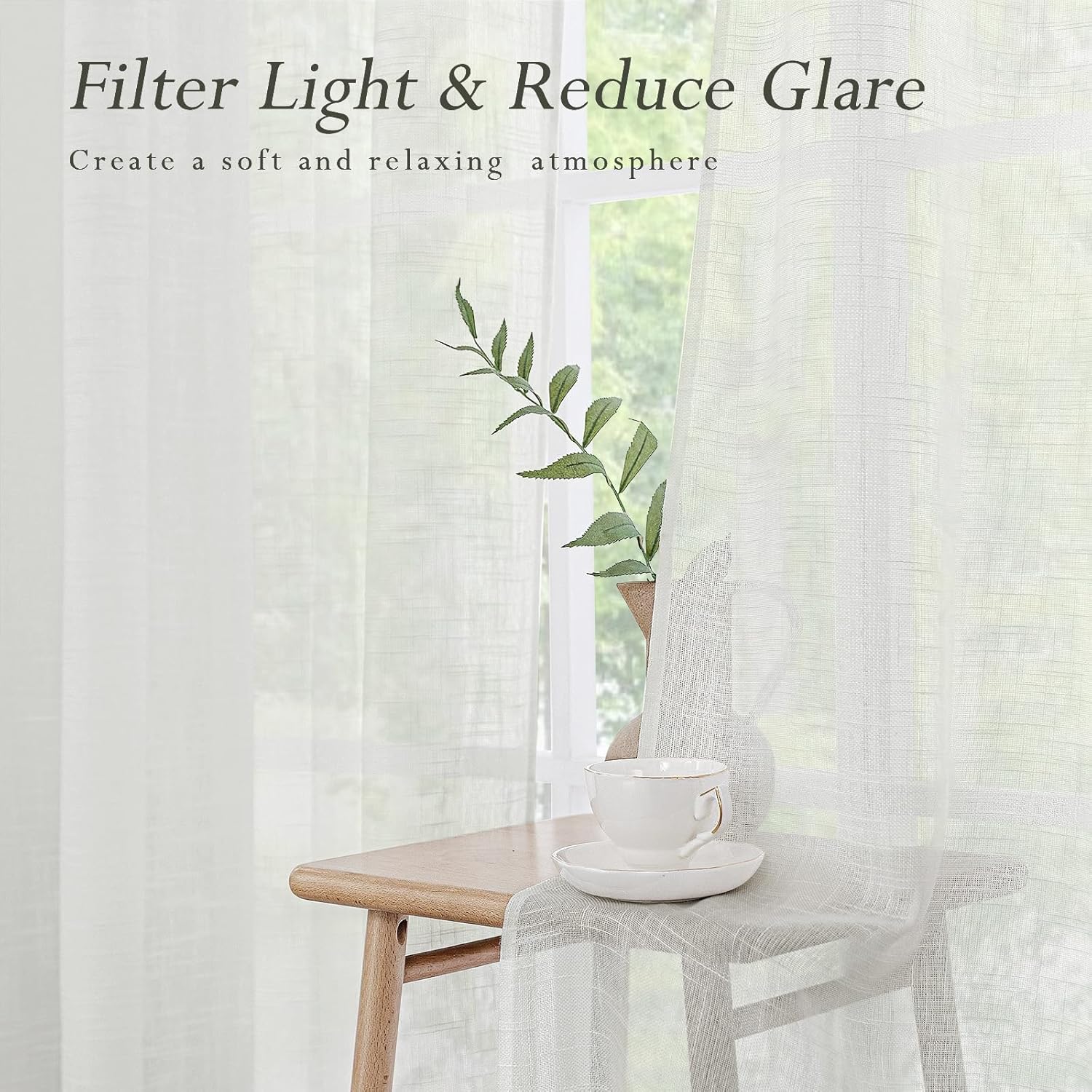 ChadMade Lightweight Linen Textured Semi Sheer Curtain 2 Panels Set 84 Inches Long, Pinch Pleated Light Filtering Privacy Curtain for Living Room Bedroom, 72 W x 84 L, Natural Color