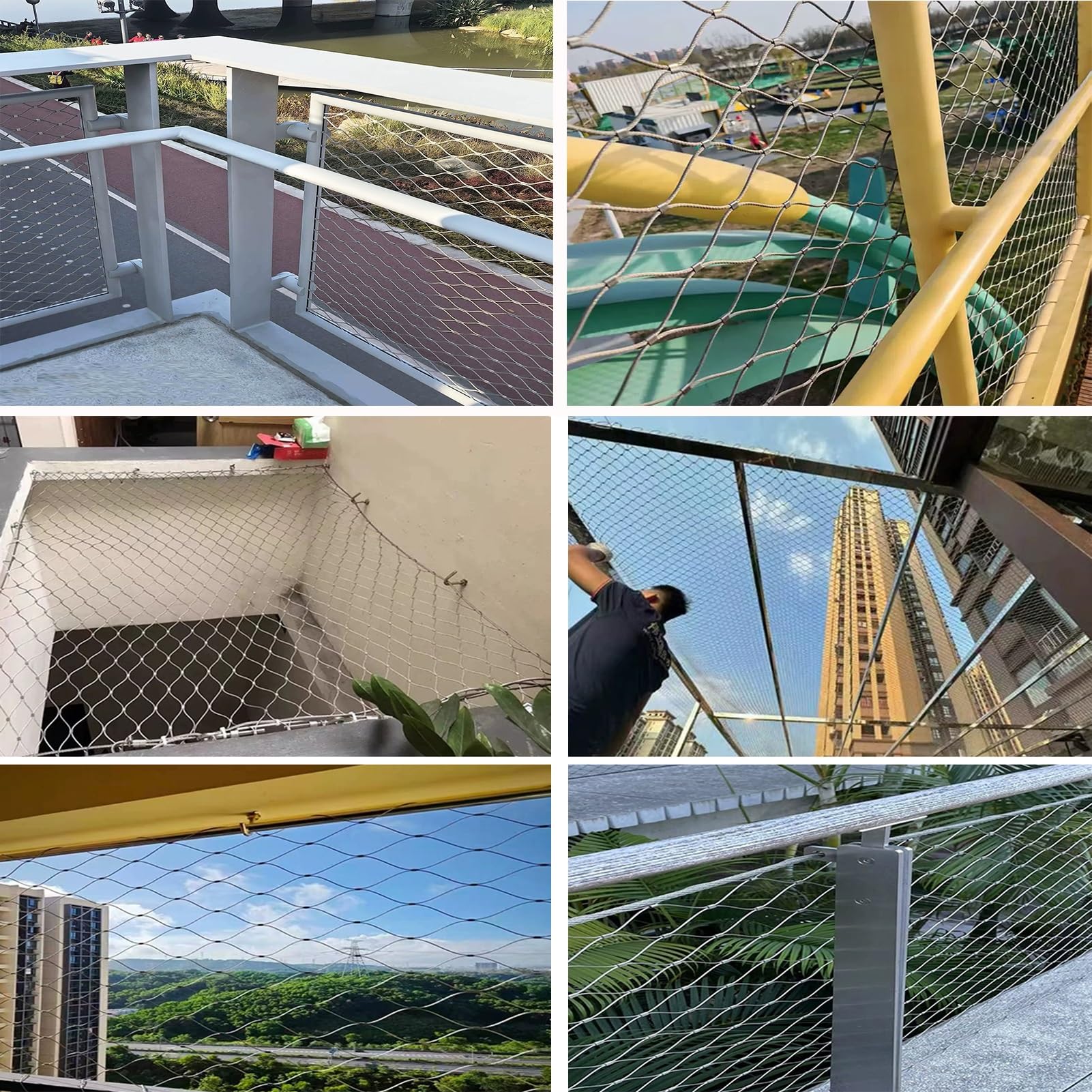VXHCS Elastyczna siatka ze stali nierdzewnej, siatka bezpieczeństwa na balkon, 10 cm / 2 mm siatka zapobiegająca upadkowi na dużą wysokość do balustrad, gospodarstw rolnych, ogrodów (2 x 5 m)