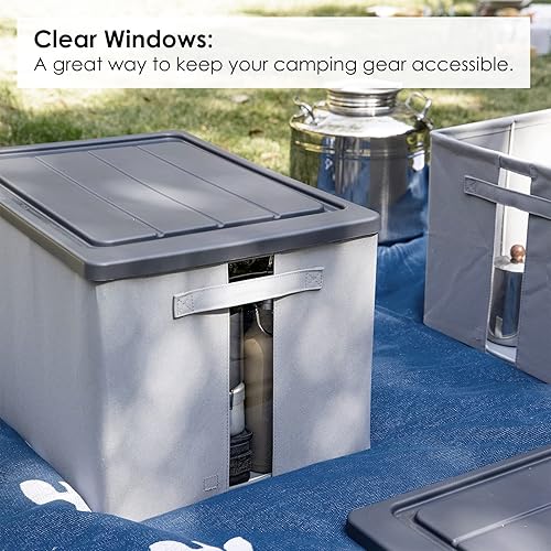 Miniatura 8 de SHIMOYAMA Organizador de maletero para equipo de campamento, contenedor de tela plegable de 68 litros con tapa, caja de almacenamiento de 20 galones