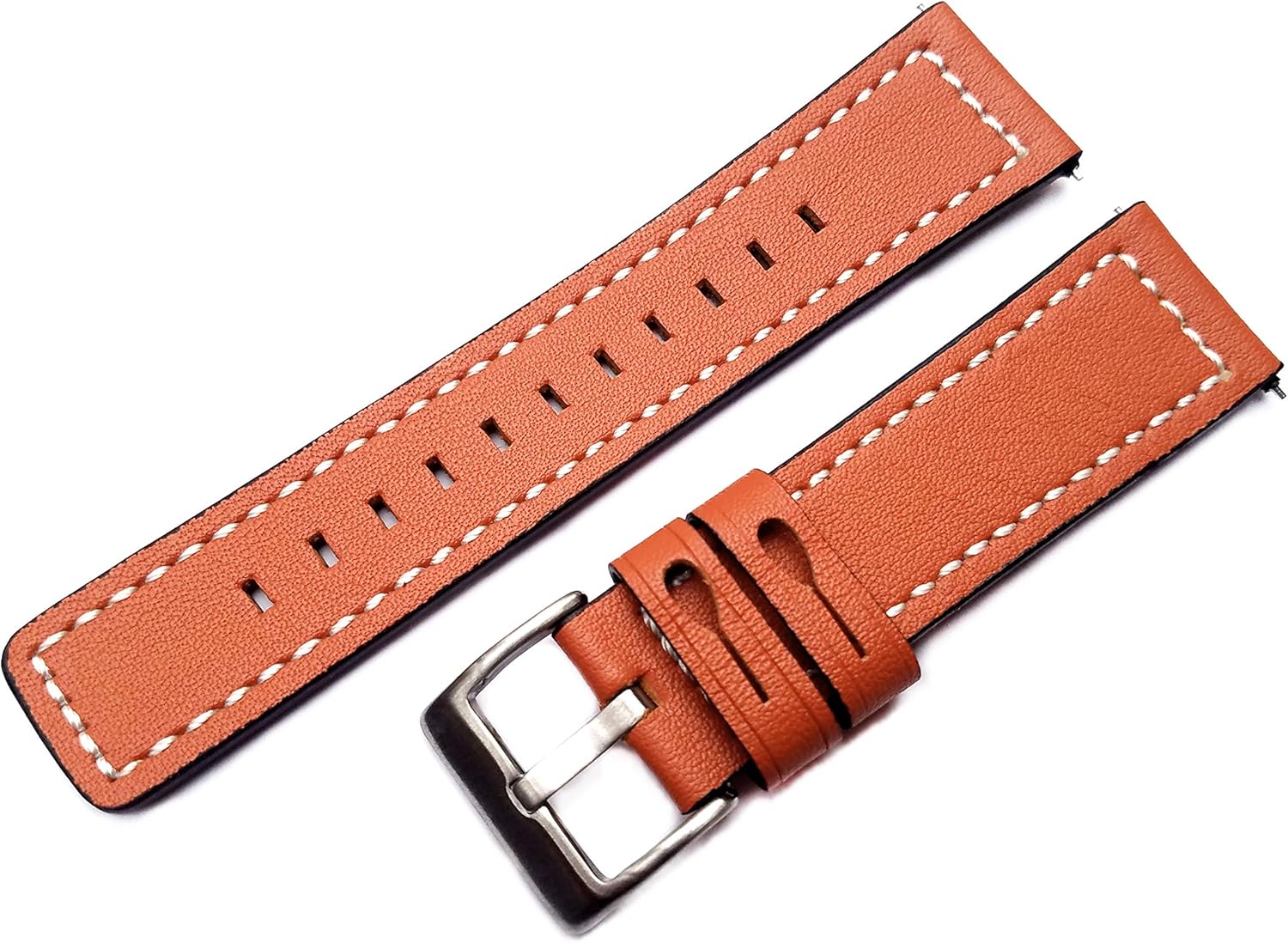 Dark Orange with White Stitches Band Compatible with 22mm and 23mm Lug Width Sport Luxury Smart Watches Leather Strap with Quick Release Pins