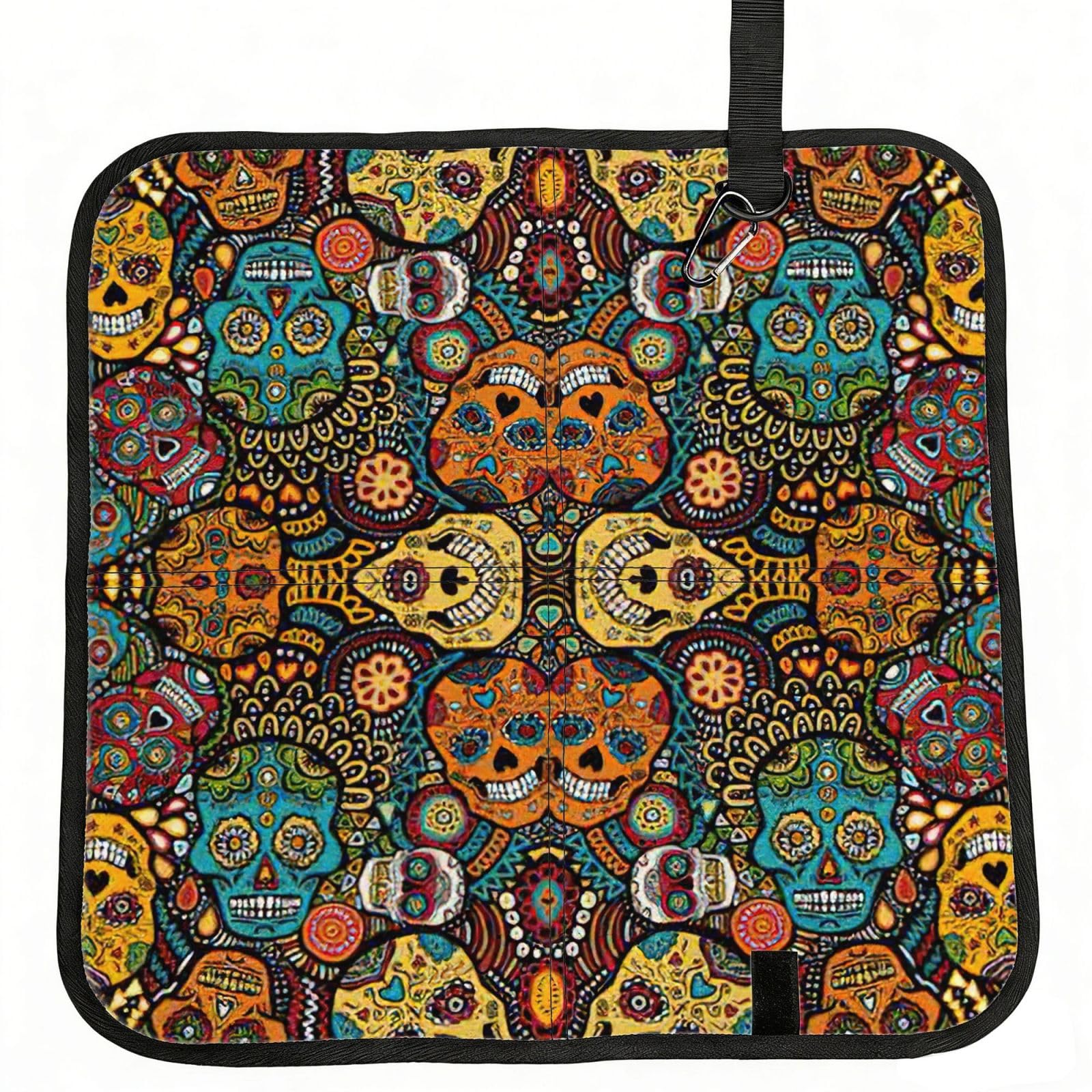 PPHGUT Colorful Sugar Skulls Print Foldable Seat Cushion Waterproof Portable Chair Pad Travel Outdoor Picnic Camping