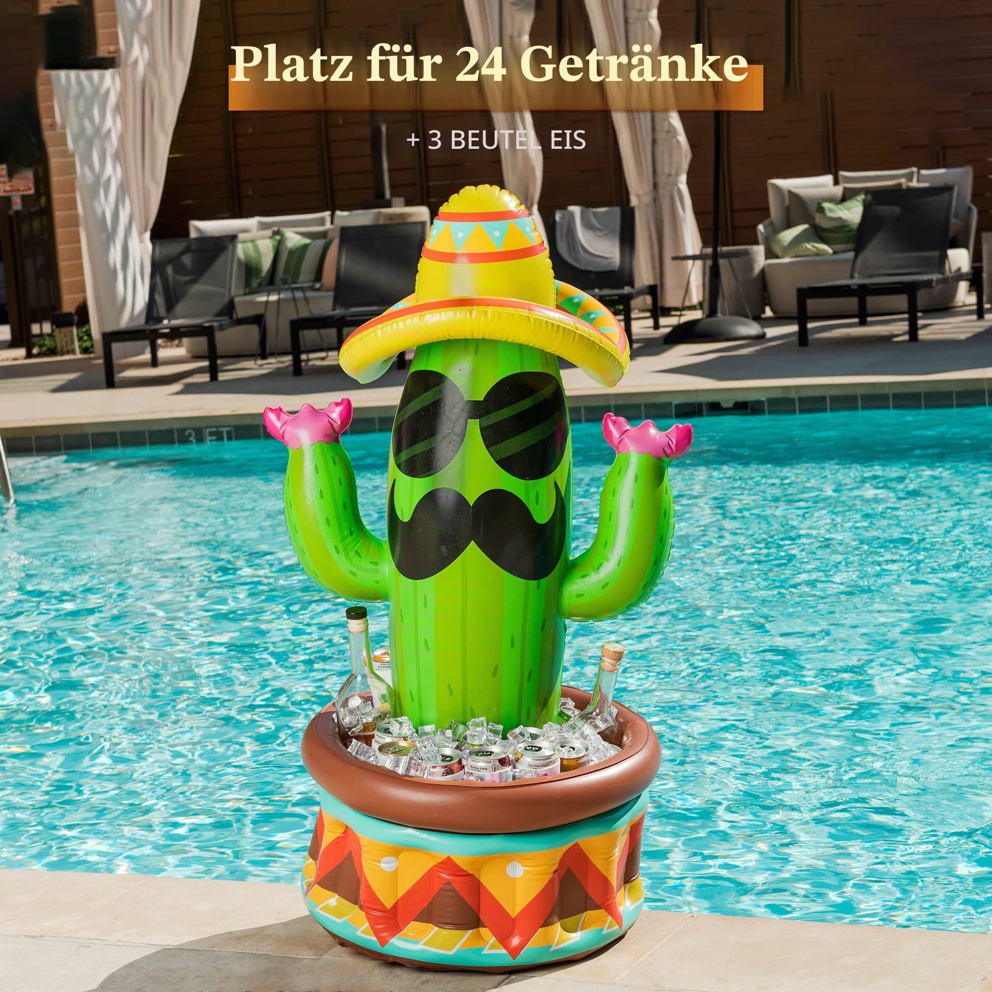 JOYIN 91,4cm aufblasbarer Kaktuskühler mit Sombrero-Hut für Partys, Cinco-de-Mayo-Partyzubehör, aufblasbarer Partykühler, Poolparty-Dekoration, Aufblasbare Insel Aufblasbare Palme Getränkekühler