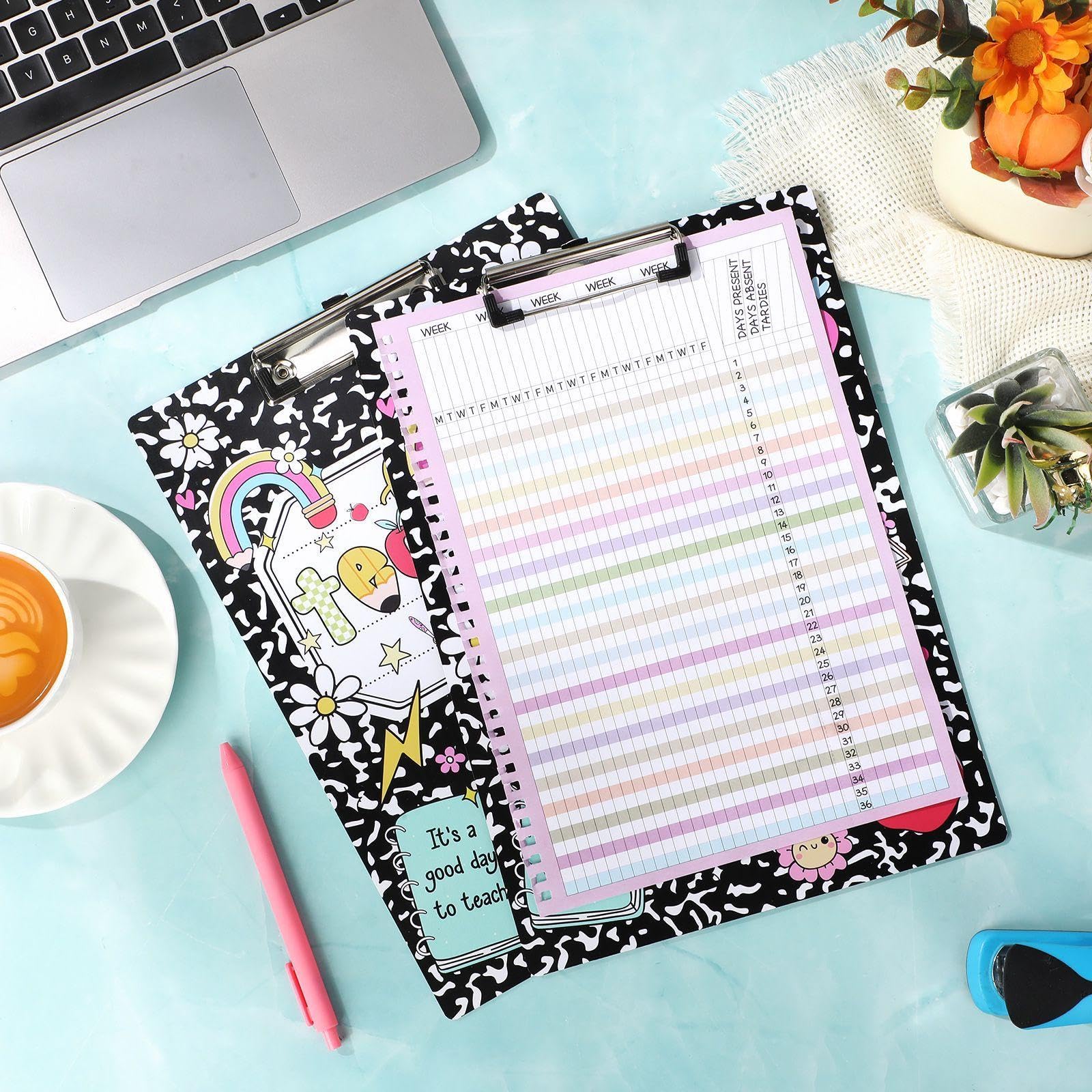 Pajean 6 portapapeles para profesores a granel de 12.6 x 8.7 pulgadas, cuaderno de composición inspiradora con clip de metal, tamaño A4, regalos de agradecimiento para el regreso a clases, suministros