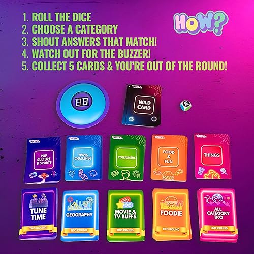 Miniatura 5 de Categoría Knockout - Trivia de ritmo rápido y juego de desafío de palabras para adultos, adolescentes y familias - Incluye zumbador, dados, más de