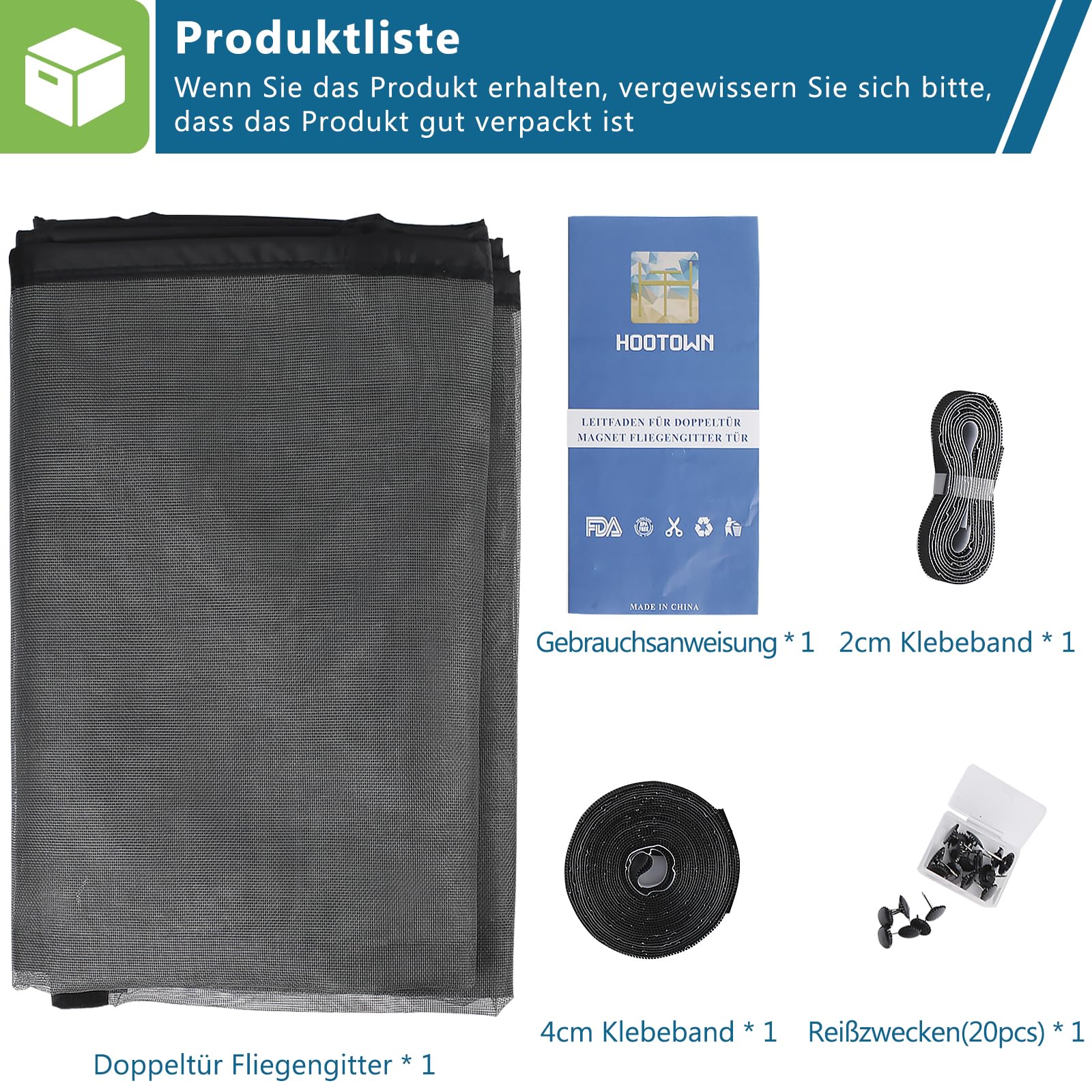 HooTown Magnet Fliegengitter Tür,190 x 212cm Fliegengitter Doppeltür | Automatisches,Ohne Bohren,4cm Klettband Oben,Fliegenvorhang für Fenster, Balkontür, Kellertür und Terrassentür