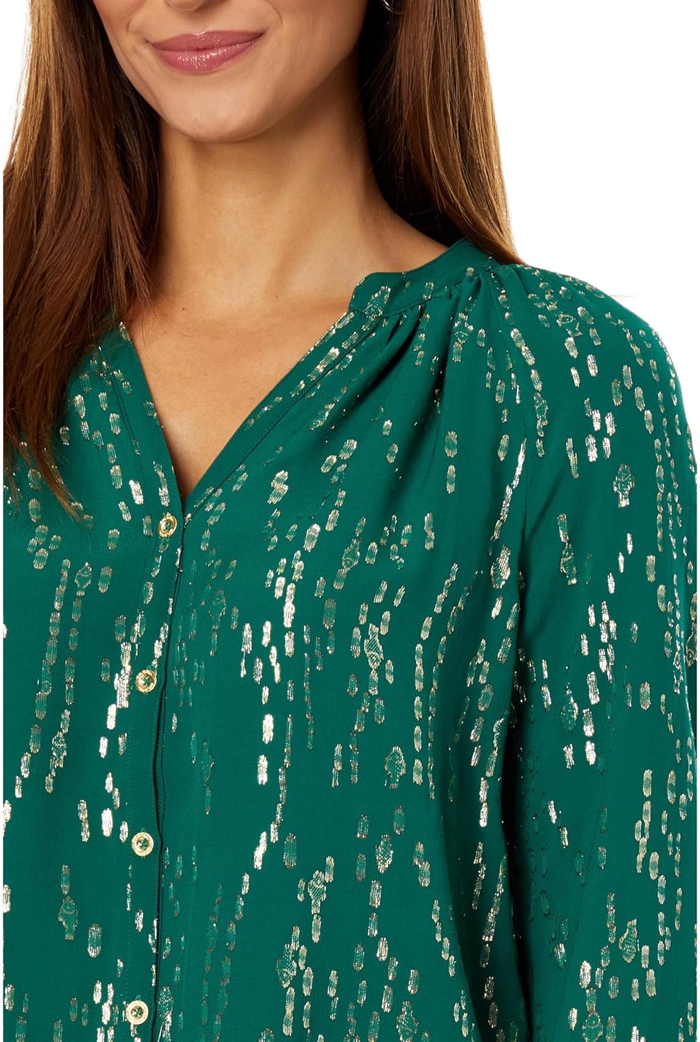 Lilly Pulitzer Saige Long Sleeve Silk Top Evergreen Fish Clip Chiffon XS - Image 3