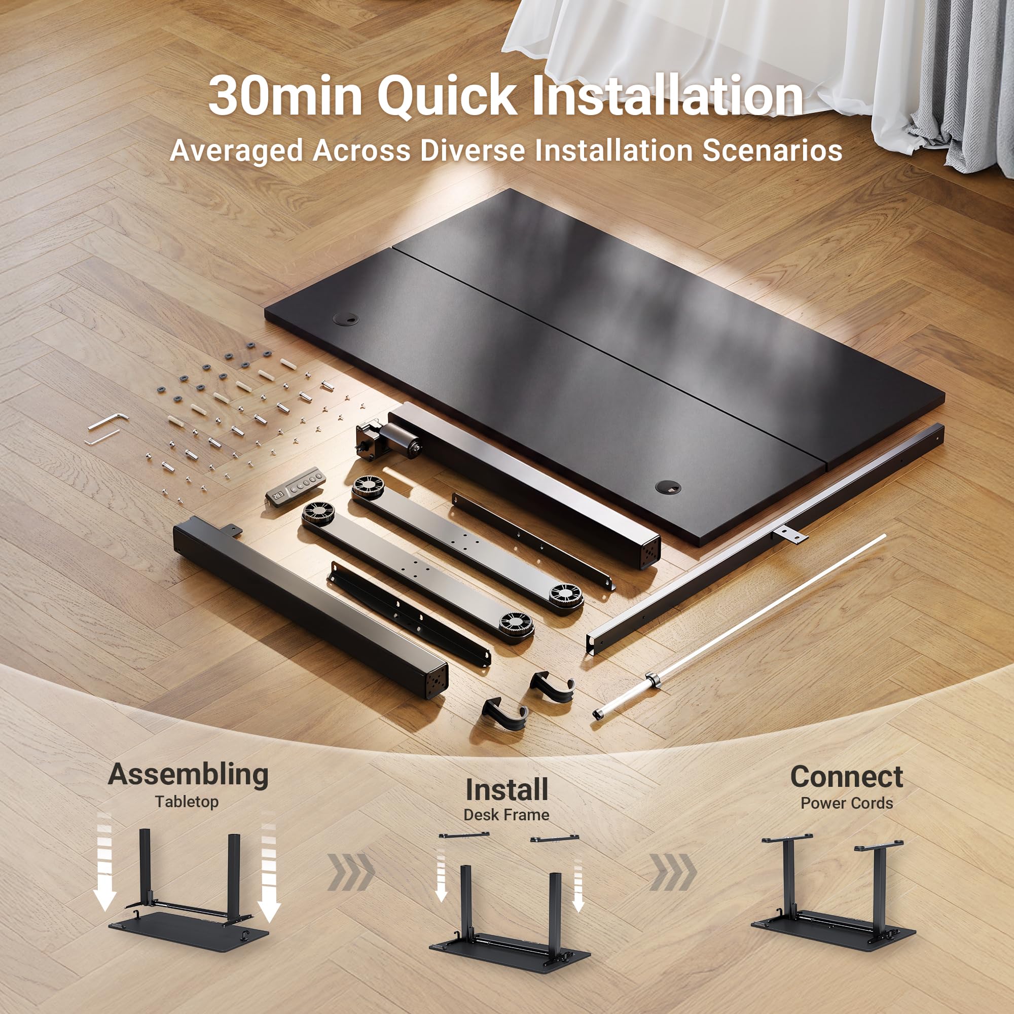 Claiks Electric Height Adjustable Standing Desk, 55x24 Inch, Black view 9
